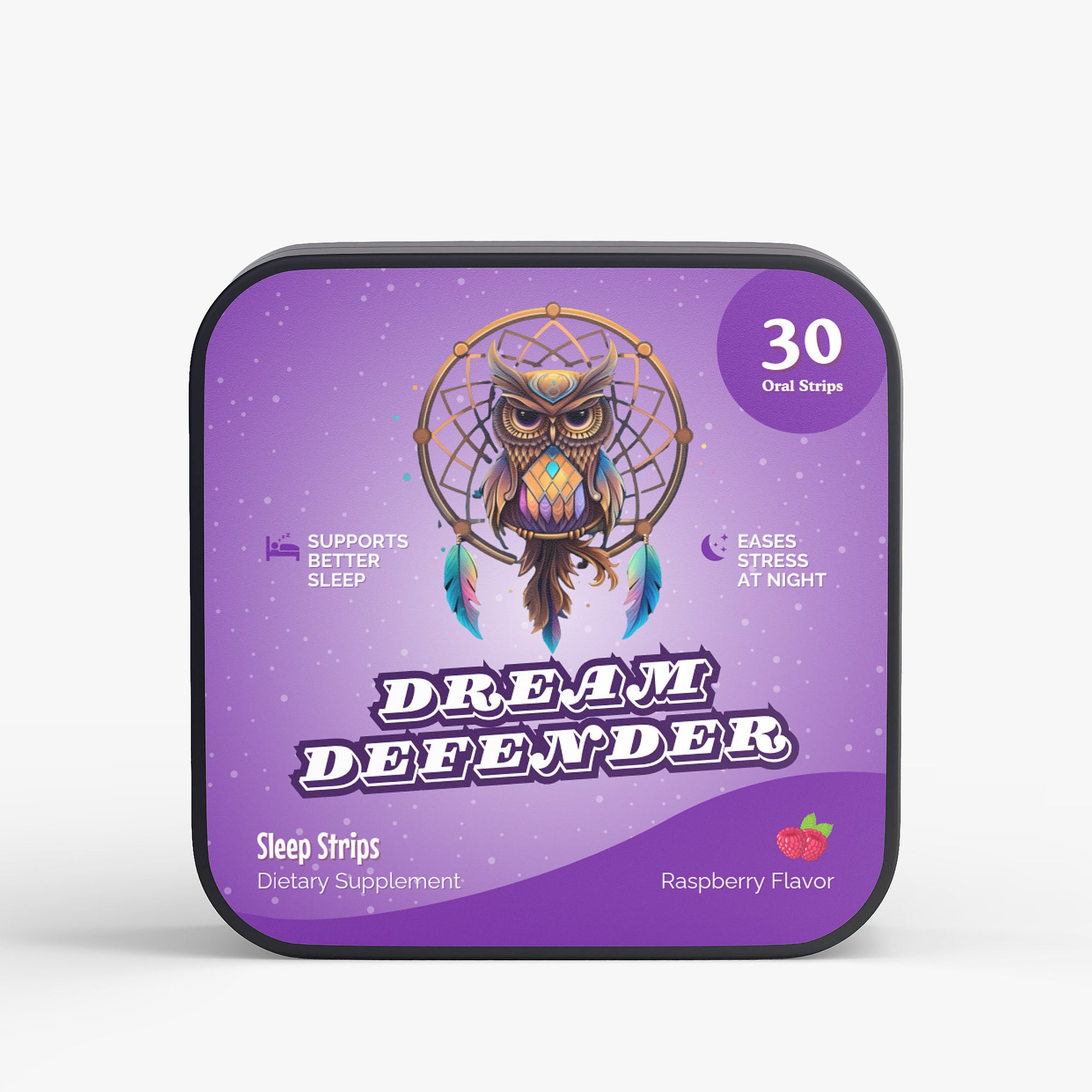 Happy Strips Dream Defender Packaging – Raspberry Sleep Aid Oral Strips with Melatonin