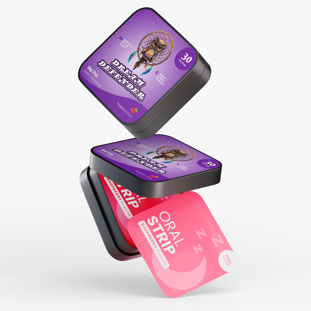 Happy Strips Dream Defender Packaging – Raspberry Sleep Aid Oral Strips with Melatonin