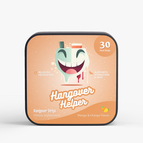 Happy Strips Hangover Helper Packaging – Fast-Acting Oral Strips for Hangover Recovery