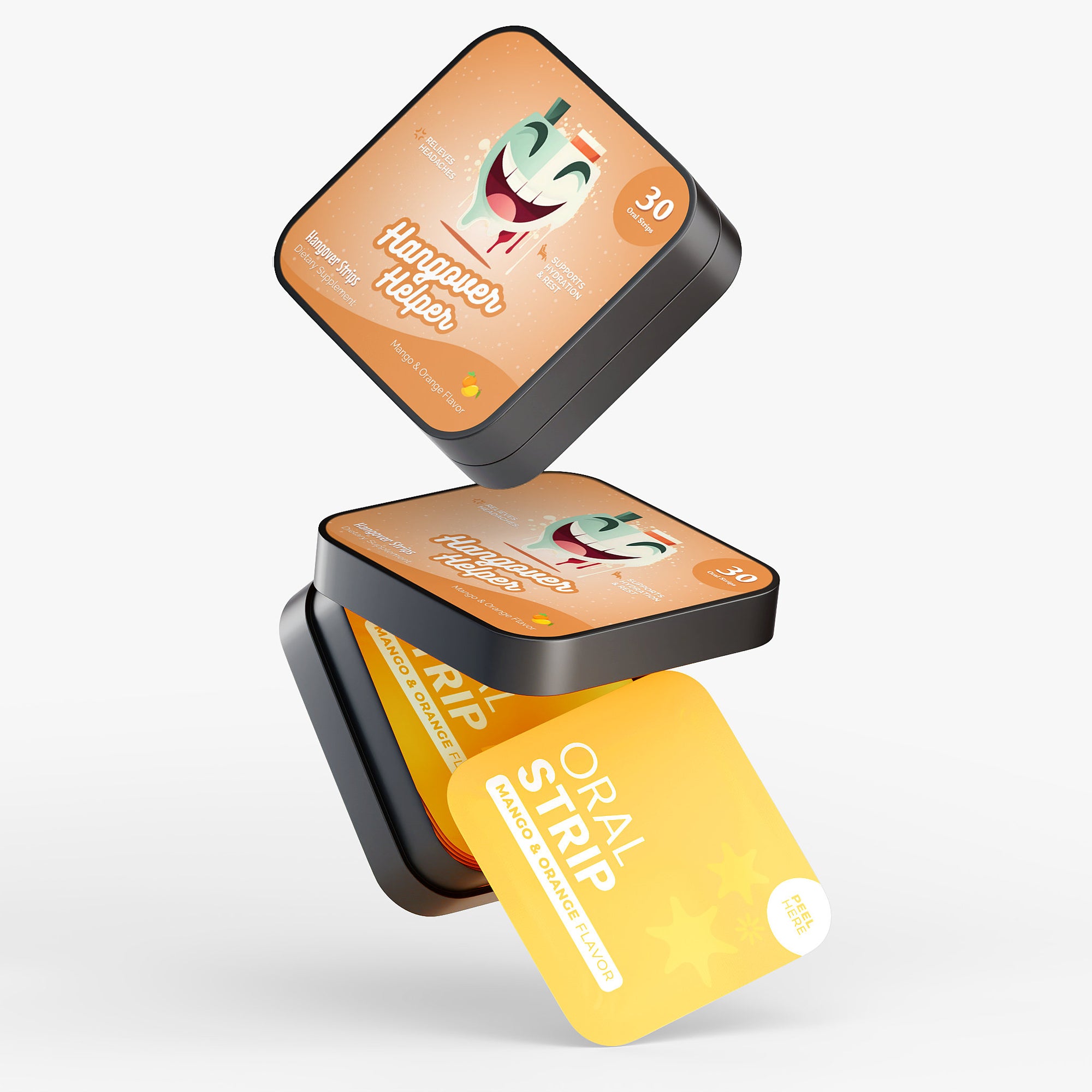 Happy Strips Hangover Helper Packaging – Fast-Acting Oral Strips for Hangover Recovery