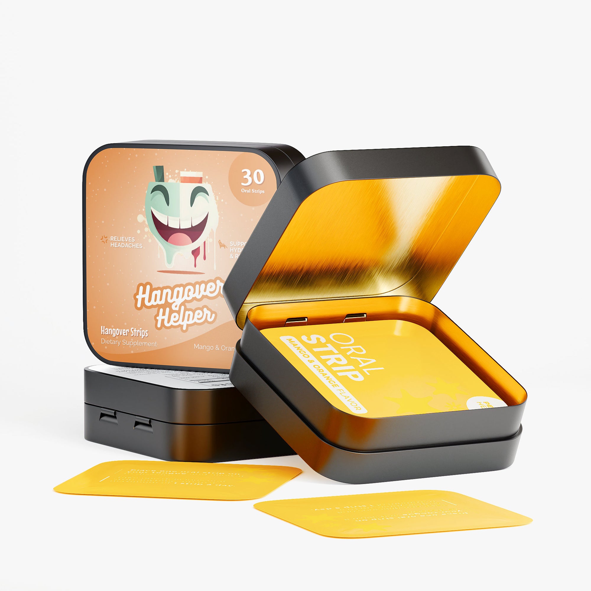 Happy Strips Hangover Helper Packaging – Fast-Acting Oral Strips for Hangover Recovery
