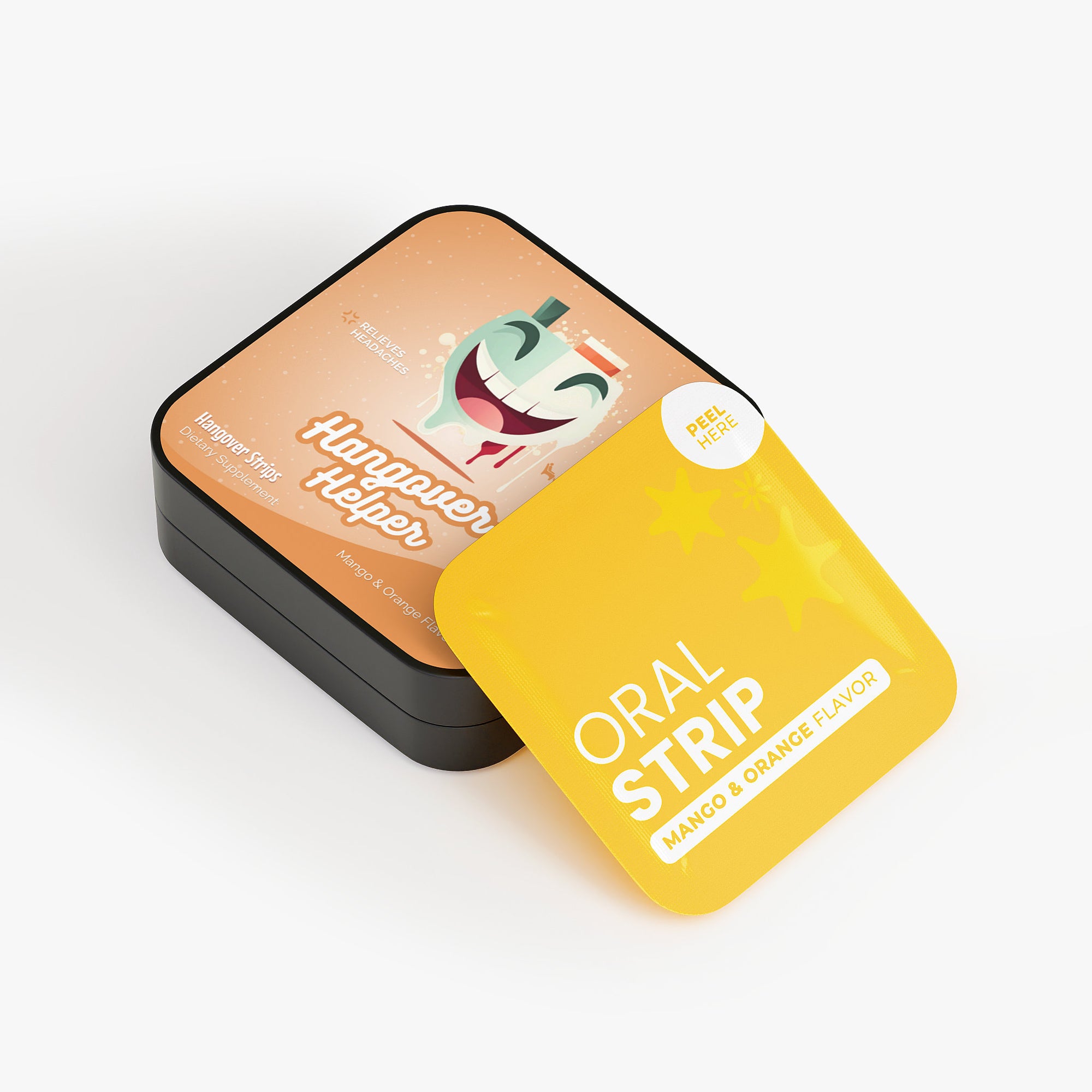 Happy Strips Hangover Helper Packaging – Fast-Acting Oral Strips for Hangover Recovery