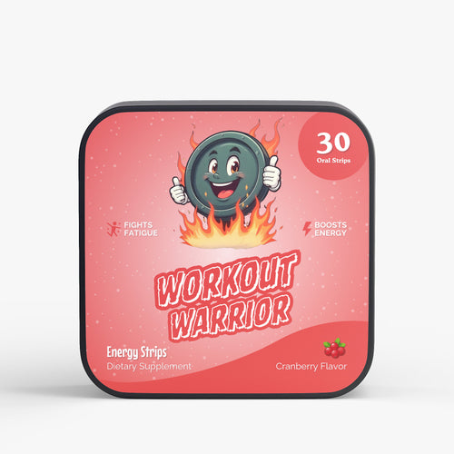Happy Strips Workout Warrior Packaging – Energy Boosting Oral Strips with Caffeine and B Vitamins