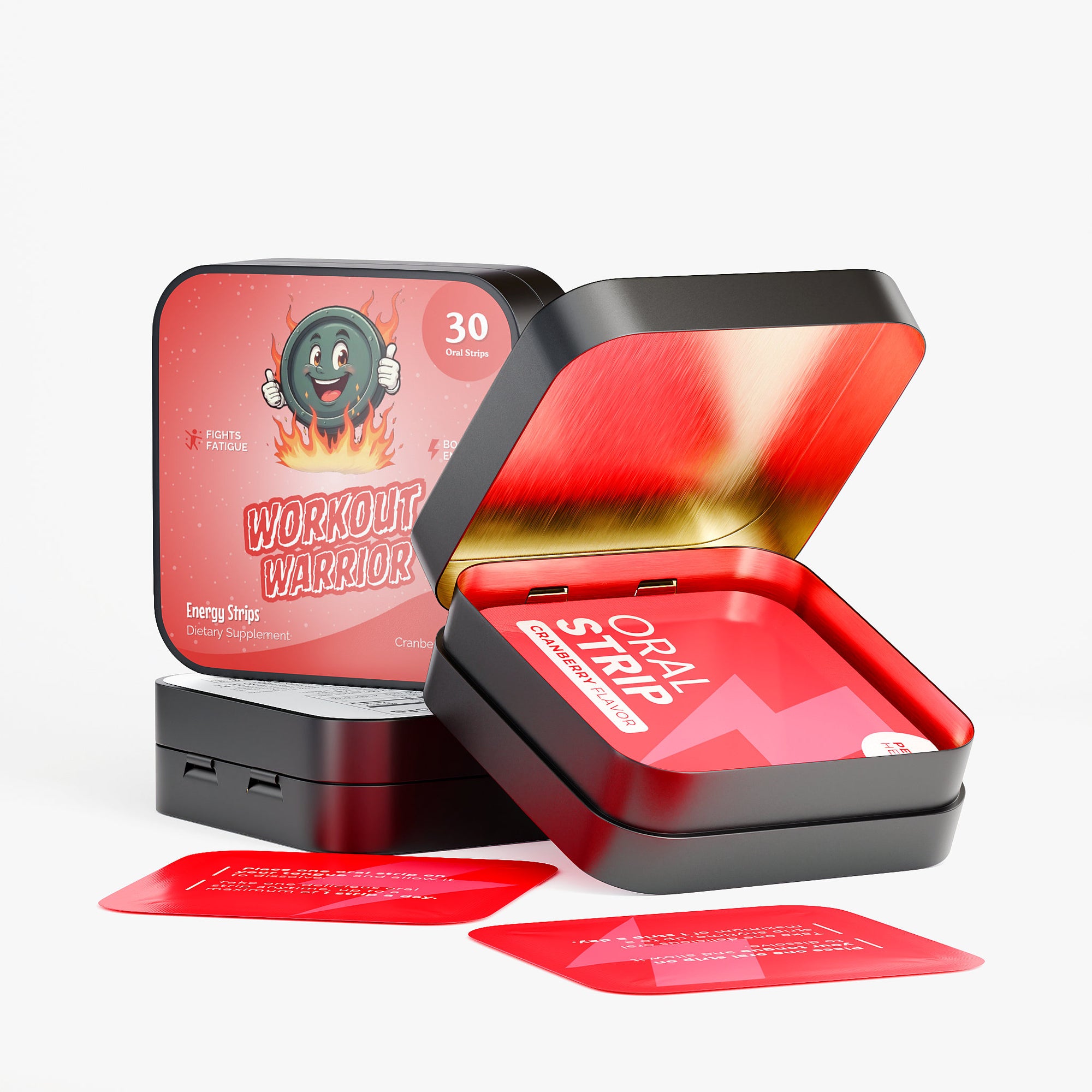Happy Strips Workout Warrior Packaging – Energy Boosting Oral Strips with Caffeine and B Vitamins