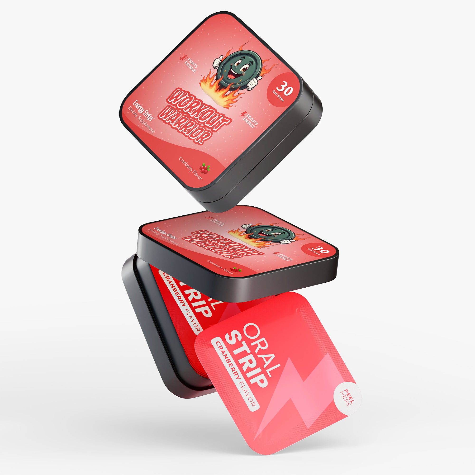 Happy Strips Workout Warrior Packaging – Energy Boosting Oral Strips with Caffeine and B Vitamins